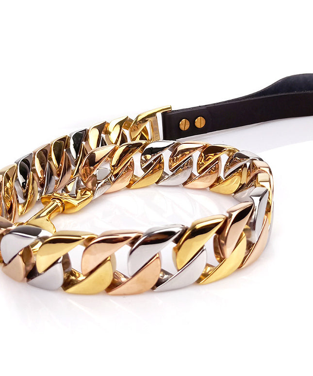 Stainless Steel Dog Leash - Heavy-Duty, Gold, Rose Gold, Steel - petpexi.com