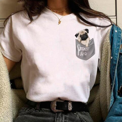 Pet Dog Cartoon Print Round Neck Short Sleeve T-Shirt – Comfortable & Stylish | PetPexi