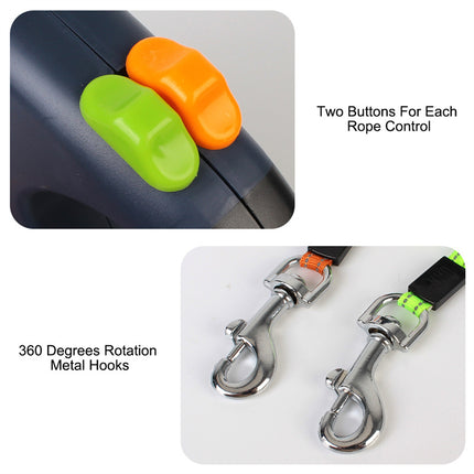Retractable Dual Dog Leash with Lights – 360° Swivel No-Tangle Reflective Leash for Small Dogs | Petpexi