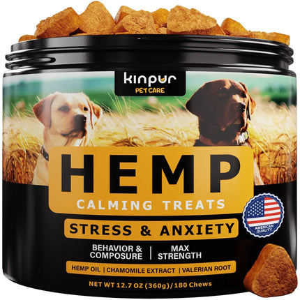 Natural Calming Chews For Dogs With Hemp Oil And Valerian Root | Fireworks & Thunderstorm Anxiety Relief | Duck Flavored | 180 Soft Chews