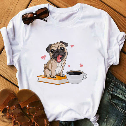 Pet Dog Cartoon Print Round Neck Short Sleeve T-Shirt – Comfortable & Stylish | PetPexi