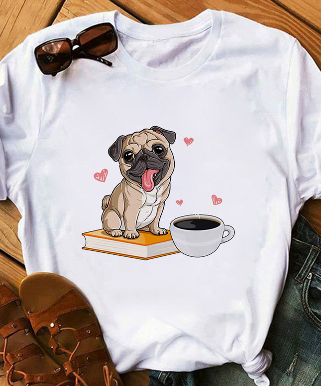 Pet Dog Cartoon Print Round Neck Short Sleeve T-Shirt – Comfortable & Stylish | PetPexi