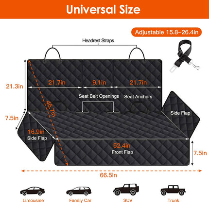 Waterproof Dog Car Seat Cover with Seat Belt – Scratchproof, Non-Slip & Universal Fit
