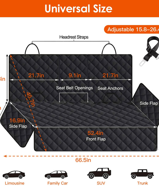 Waterproof Dog Car Seat Cover with Seat Belt – Scratchproof, Non-Slip & Universal Fit