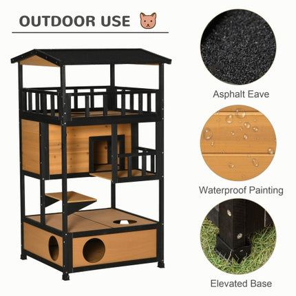 Wooden Outdoor Cat House with Escape Door & Jump Platform | Petpexi