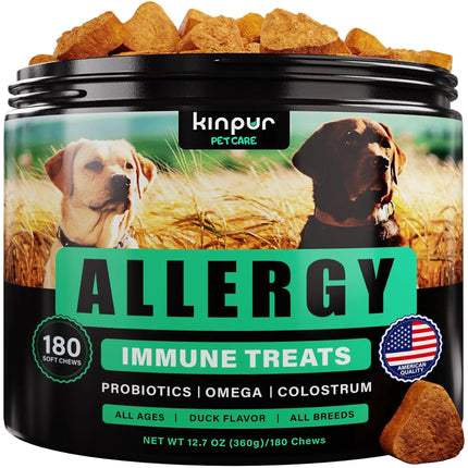 Kinpur Pet Care Natural Dog Allergy Chews - 180 Chews for Itchy Skin & Seasonal Allergies
