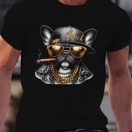 Cool Hip-Hop Dog Gold Chain Print Men’s Short Sleeve T-Shirt | PetPexi