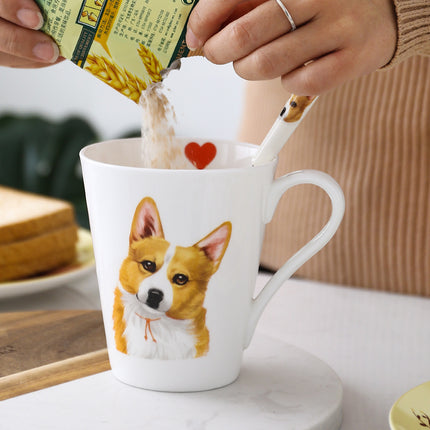 MCorgi Animal Dog Ceramic Mug with Bamboo Lid & Stainless Steel Spoon – 450ml | PetPexi