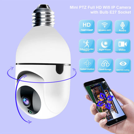 Smart Bulb WiFi Camera with Shaking Head – 1080P Wireless Home & Pet Surveillance