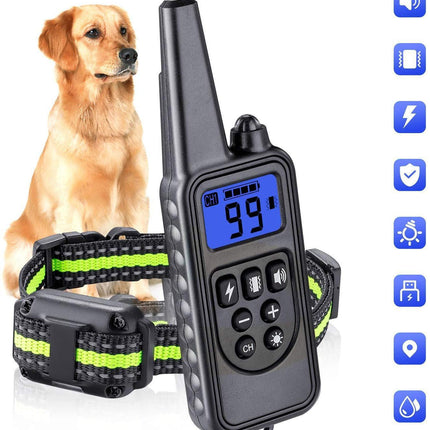 800M waterproof dog trainer collar with remote, adjustable size, shock, vibration, and sound modes for effective dog training

