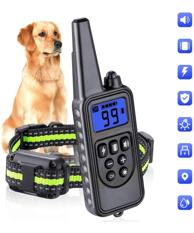 800M waterproof dog trainer collar with remote, adjustable size, shock, vibration, and sound modes for effective dog training

