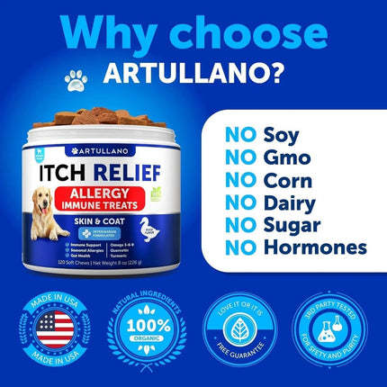 Dog Allergy Relief Chews - Itch Relief & Immune Support for Dogs, 120 Soft Treats