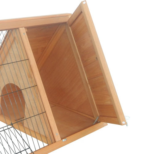 Wooden A-frame Outdoor Rabbit Cage Small Animal Cage with Running Area – 46" x 24" – Yellow