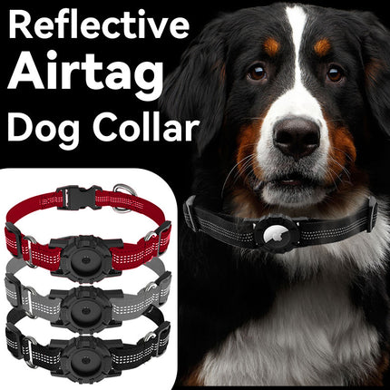 Positioning Anti-lost Pet Dog Collar in black, red, and silver made of nylon with adjustable sizes for secure GPS tracking from PetPexi

