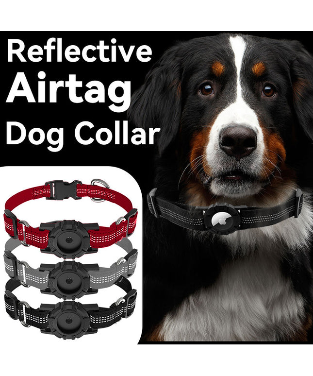 Positioning Anti-lost Pet Dog Collar in black, red, and silver made of nylon with adjustable sizes for secure GPS tracking from PetPexi

