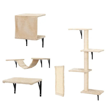5 Pcs Wall Mounted Cat Climber Set – Floating Shelves, Scratching Posts & Cozy Cat House | Petpexi