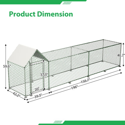 Metal Chicken Coop Walk-in Chicken Run Poultry Cage with PVC Cover for Ducks, Rabbits & Small Animals