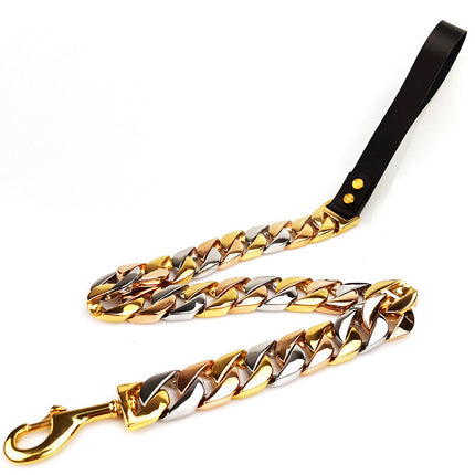 Stainless Steel Dog Leash - Heavy-Duty, Gold, Rose Gold, Steel - petpexi.com