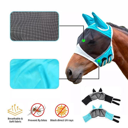 Horse Fly Mask - Extra Comfort Grip Soft Mesh with Ears for Ultimate Protection