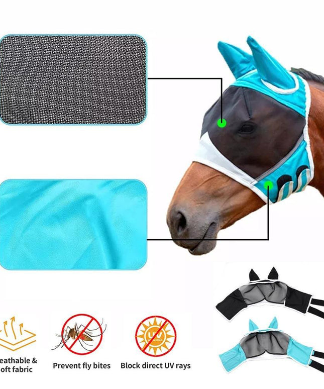 Horse Fly Mask - Extra Comfort Grip Soft Mesh with Ears for Ultimate Protection
