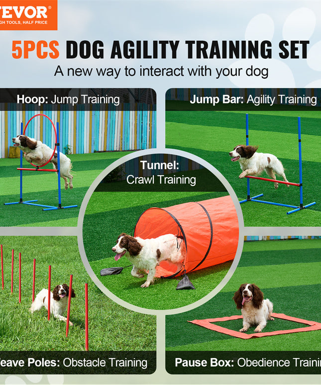 VEVOR 5-Piece Dog Agility Training Set with Hurdles & Tunnel – Premium Quality for Active Dogs | Free U.S. Shipping – Petpexi