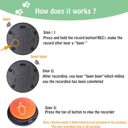 Voice Recording Button for Dogs – 30-Second Training & Communication Buzzer