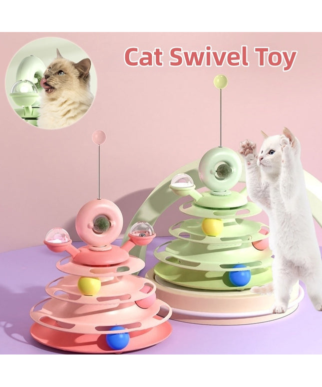 Four-level cat toy tower with colorful roller balls, interactive and durable play from PetPexi, free shipping to USA

