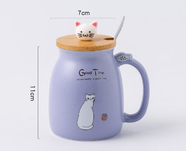 Cute Kitten Cartoon Ceramic Mug with Lid – 420ml Bone China | PetPexi