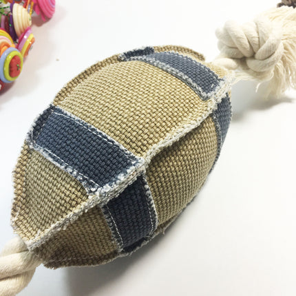 Linen Cotton Rope Dog Toy - Bite Resistant Rugby Training Ball