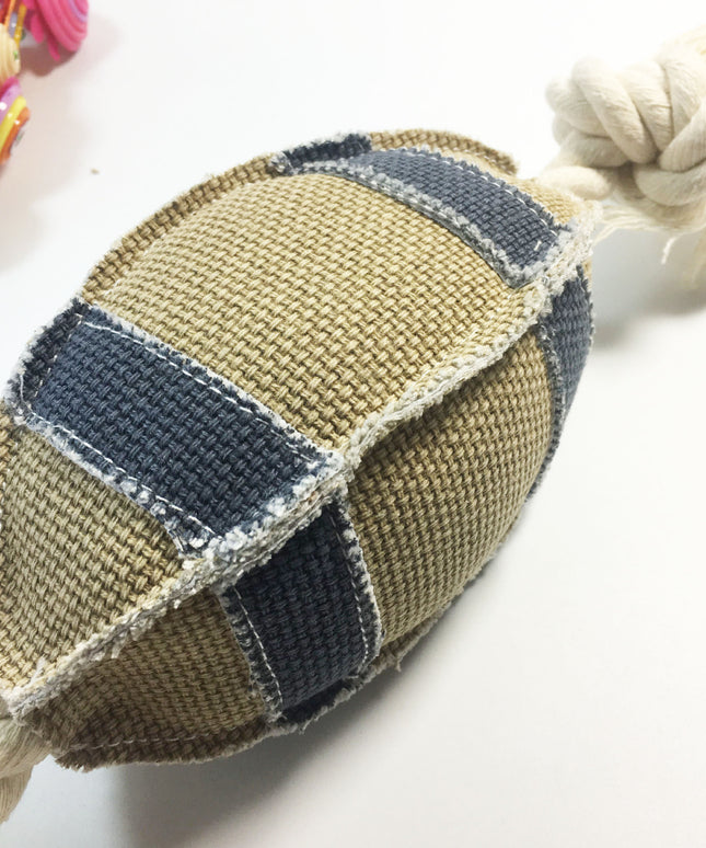 Linen Cotton Rope Dog Toy - Bite Resistant Rugby Training Ball