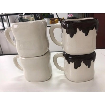 Marshmallow Ceramic Mugs Set of 4 – White & Black Cartoon Style | PetPexi
