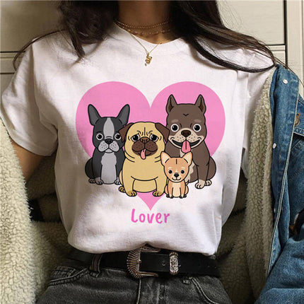 Pet Dog Cartoon Print Round Neck Short Sleeve T-Shirt – Comfortable & Stylish | PetPexi