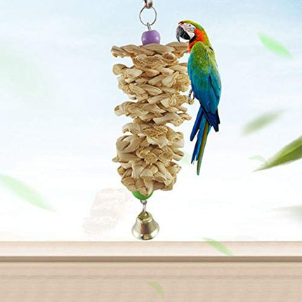Bird Parrot Toy with Bell – Natural Wooden Grass Hanging Toy for Cage