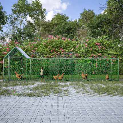 Metal Chicken Coop Walk-in Chicken Run Poultry Cage with PVC Cover for Ducks, Rabbits & Small Animals