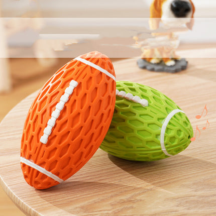 Pet Toy Resistant To Bite And Vocal Rugby Dog from Petpexi, a durable, squeaky rubber toy in orange or green for all dogs.