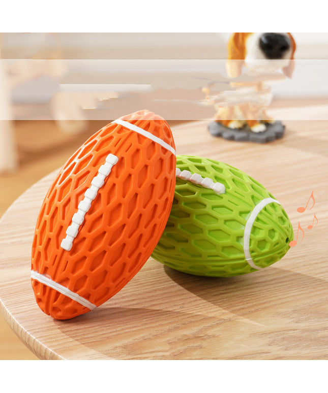 Pet Toy Resistant To Bite And Vocal Rugby Dog from Petpexi, a durable, squeaky rubber toy in orange or green for all dogs.