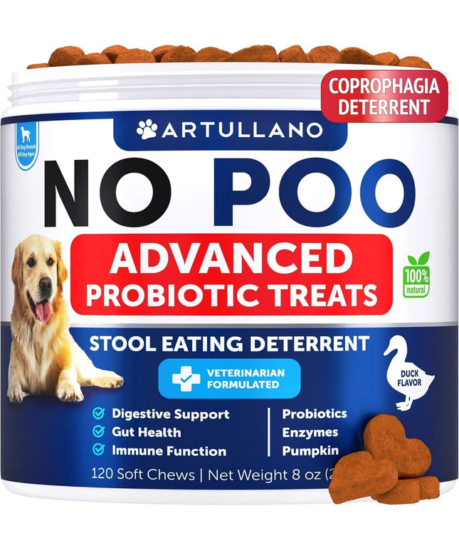 PetPexi No Poo Chews - Soft chews with probiotics and digestive enzymes to prevent coprophagia and support dog gut health.