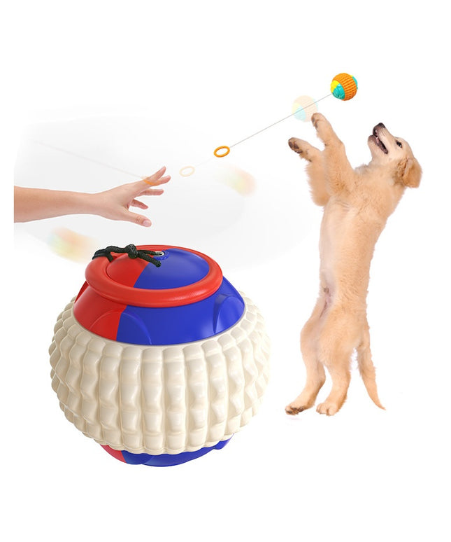  PetPexi Retractable Rope Hand Throwing Ball in American Blue, interactive dog toy with teeth-cleaning molar protrusions, free USA shipping