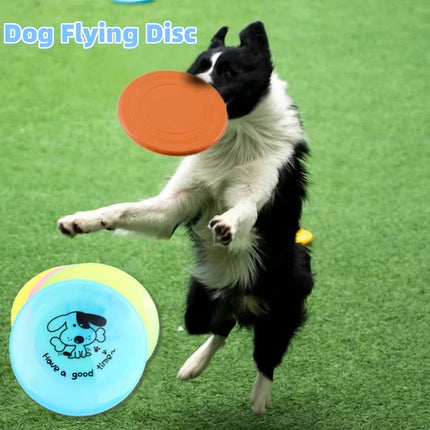 Silicone Flying Saucer Dog Toy in yellow, blue, green, or pink for interactive fetch and training, available at Petpexi.com with free USA shipping