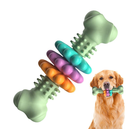Indestructible TPR Bone Chew Toy in Gentleman Blue, Cherry Pink, and Avocado Green for dogs, promoting teeth cleaning and anxiety relief from Petpexi.com