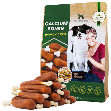 Dog Calcium Bones Wrapped with Chicken - Rawhide Free, Grain Free, Organic Treats for Training - Healthy Dried Snacks for Small & Large Dogs | PetPexi