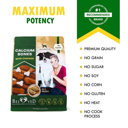 Dog Calcium Bones Wrapped with Chicken - Rawhide Free, Grain Free, Organic Treats for Training - Healthy Dried Snacks for Small & Large Dogs | PetPexi