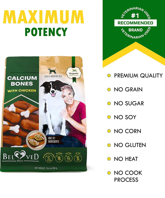 Dog Calcium Bones Wrapped with Chicken - Rawhide Free, Grain Free, Organic Treats for Training - Healthy Dried Snacks for Small & Large Dogs | PetPexi