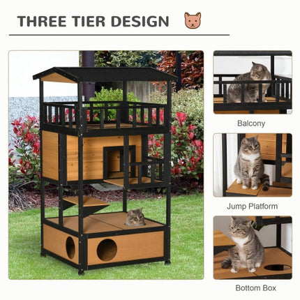 Wooden Outdoor Cat House with Escape Door & Jump Platform | Petpexi