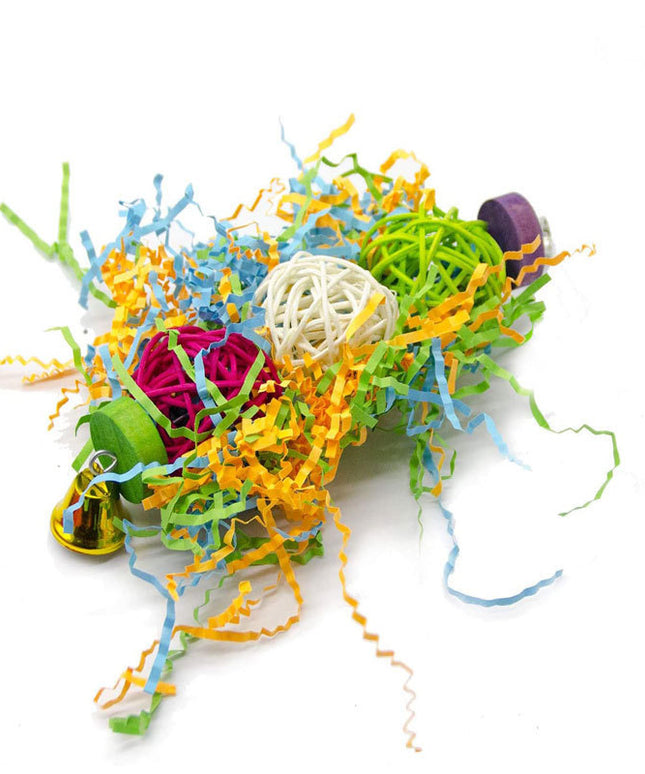 3pcs Bird Toy Parrot Gnawing Supplies – Brushed Rattan Ball, Grass & Wooden Toys
