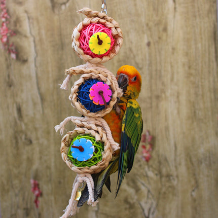Parrot Supplies Pet Bird Toy – Bite Toy with Vine Twist & Luffa Sponge for Climbing and Chewing