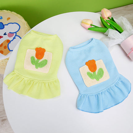 Princess Dog Skirt with Pocket – Cotton Pet Dress in Yellow & Sky Blue | Petpexi