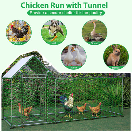Metal Chicken Coop Walk-in Chicken Run Poultry Cage with PVC Cover for Ducks, Rabbits & Small Animals