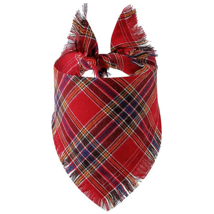 Plaid Tassel Triangle Scarf for Dogs – Stylish & Comfortable Pet Accessory | Petpexi