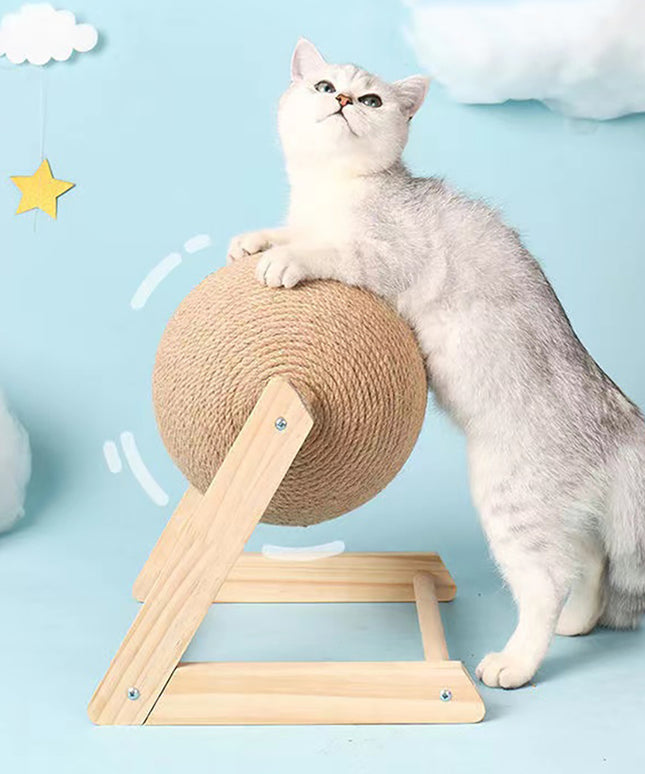 Professional Vertical Cat Toy Sisal Cat Catching Ball – Durable Wood & Sisal